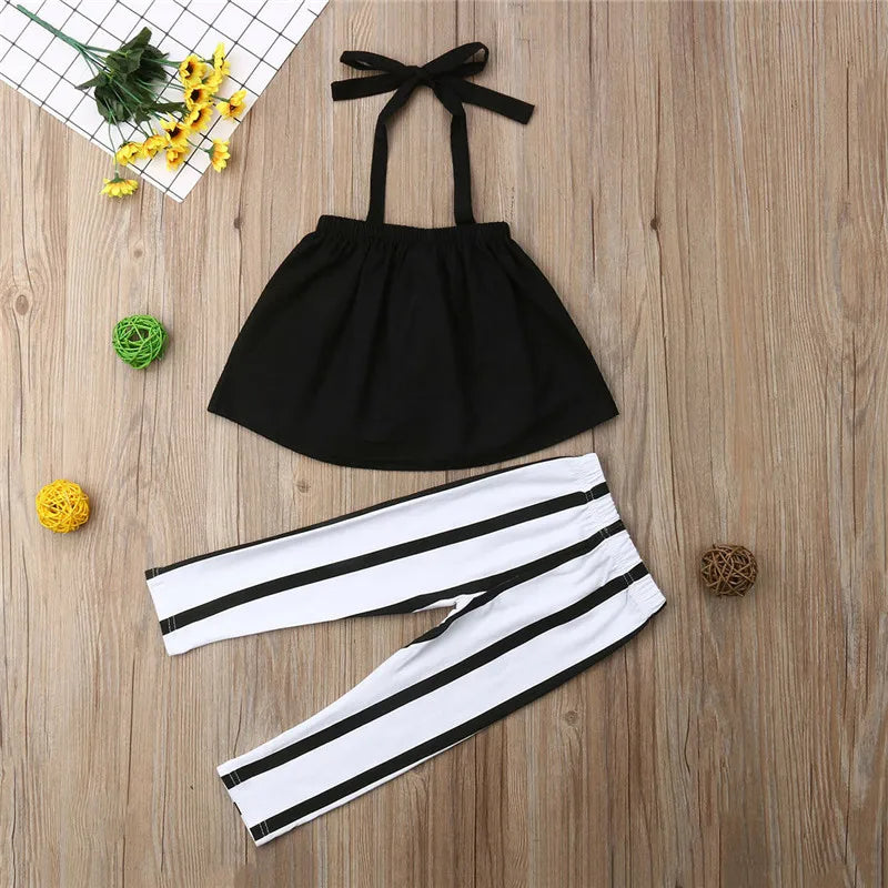 Strap Tops Striped Pants Set (1-6T)