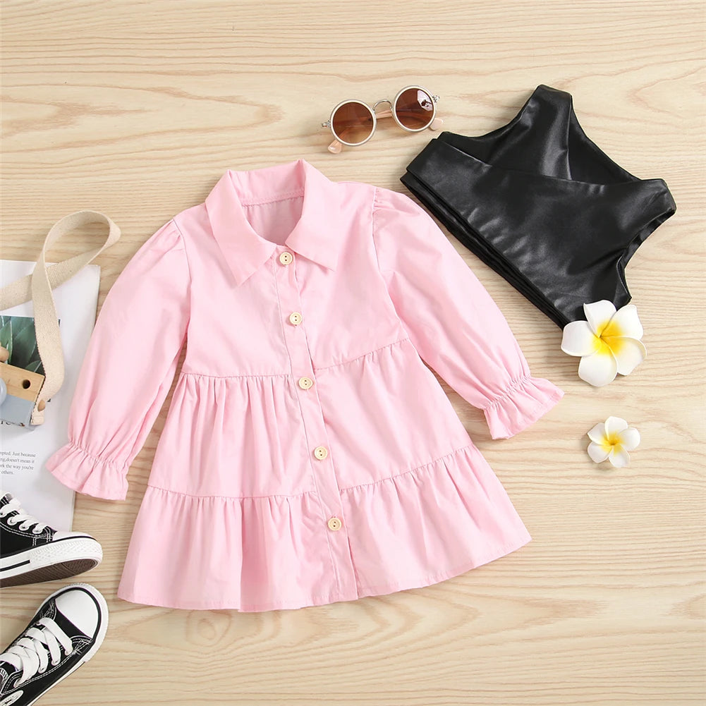 Autumn Long Sleeve +PU Leather Vest 2PCS