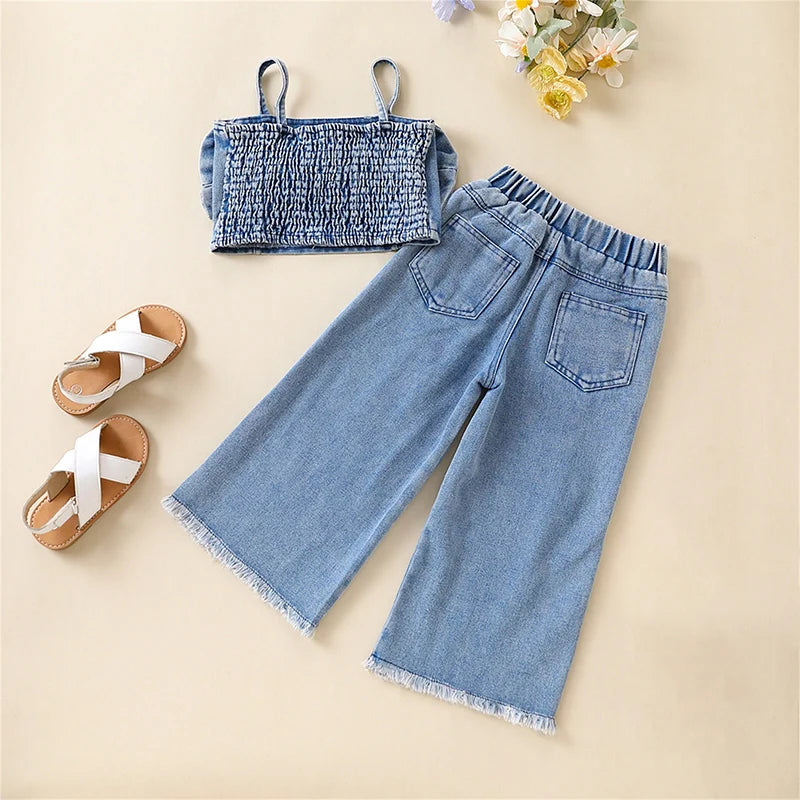 Summer Fashion Sleeveless Denim Sets (2-7Y)