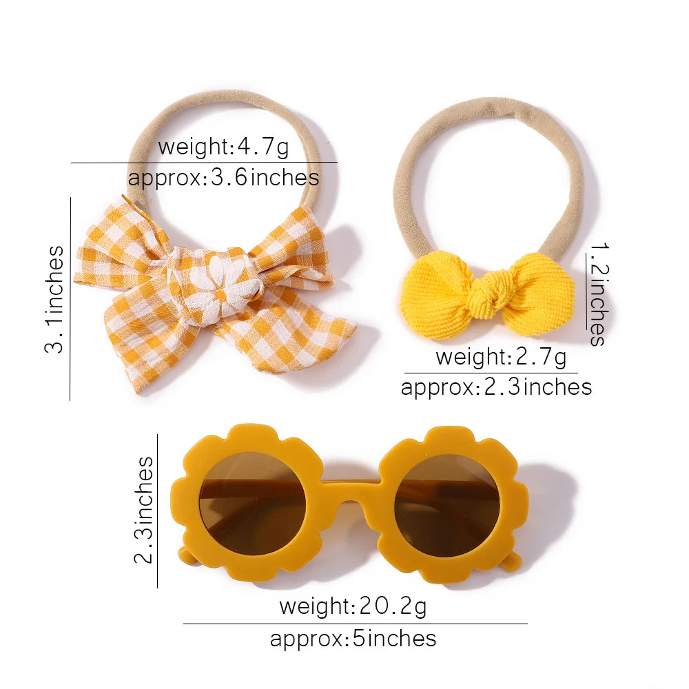 Bows Headband Round Sunglasses 3pcs Set