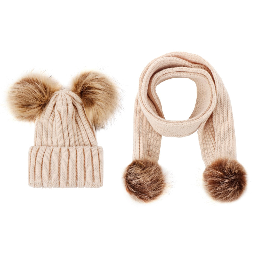 Fur Double Ball Hat/ Double Ball Scarf