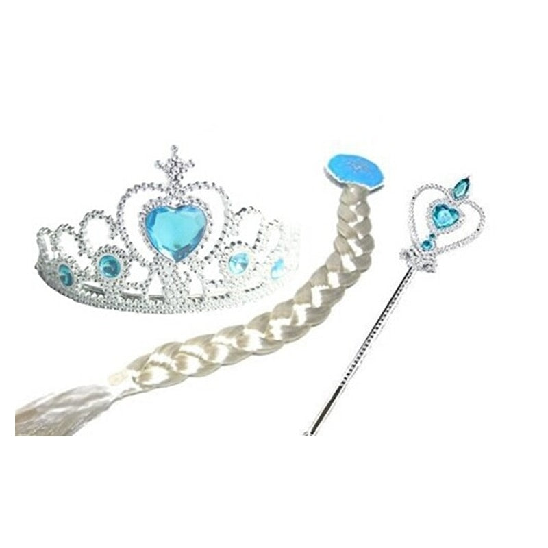 Princess DressUp Accessories Crown Braid Wand Wig Blue Gloves