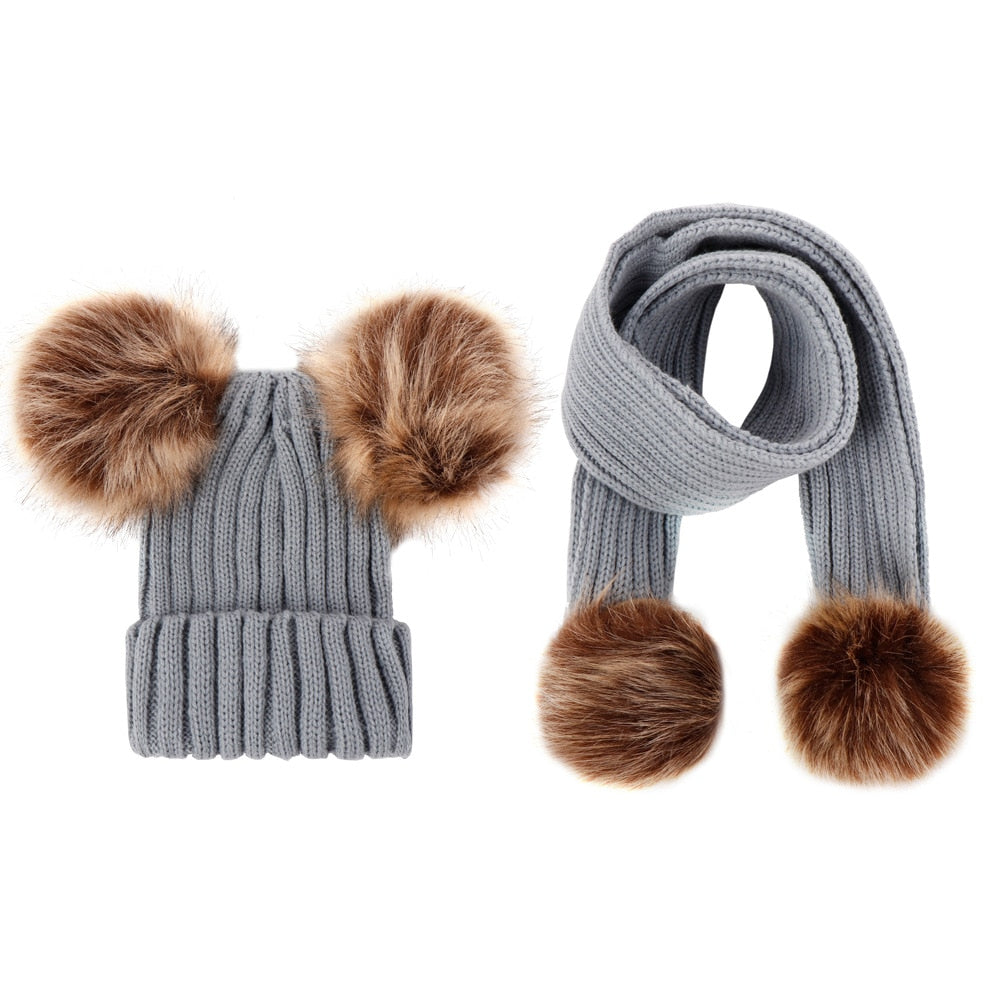 Fur Double Ball Hat/ Double Ball Scarf