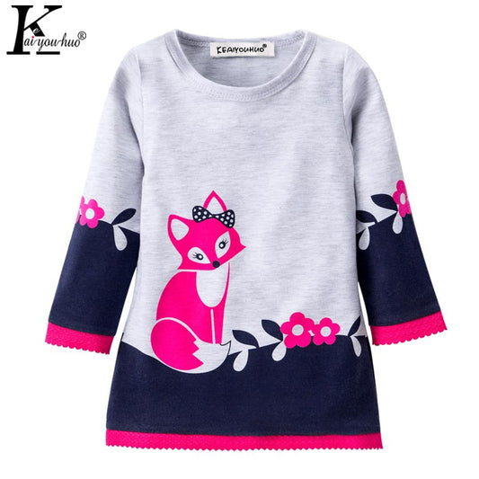 Margaret Long Sleeve Fox Print Dress (2T-6T)