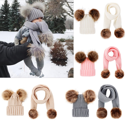 Fur Double Ball Hat/ Double Ball Scarf