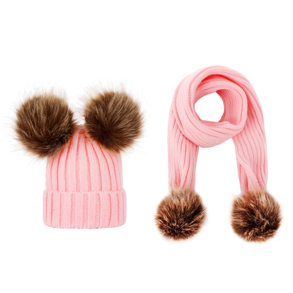 Fur Double Ball Hat/ Double Ball Scarf